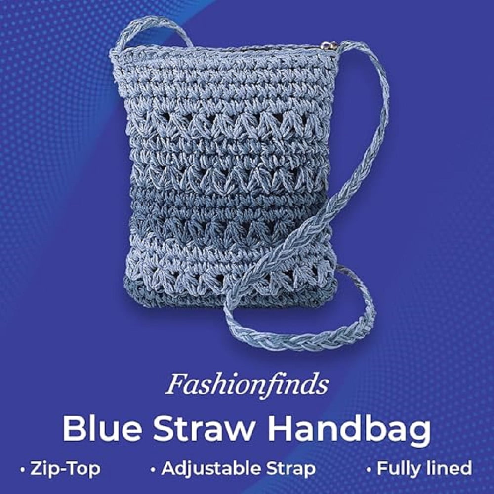 Sagefinds Blue Straw Handbag for Women, Woven Crossbody Purse for Summer Shoulder Bag - 8 ½” X 9 ½”