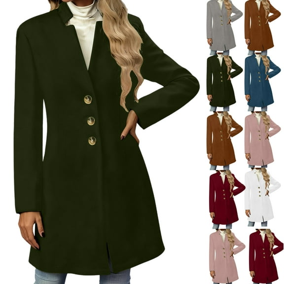 Gamivast Women Wool Jackets Business Casual Stand Collar Single Breasted Long Sleeves Coats Solid Peacoat Thicken Blazer Jacket 2025 Winter Fall Fashion Outfits