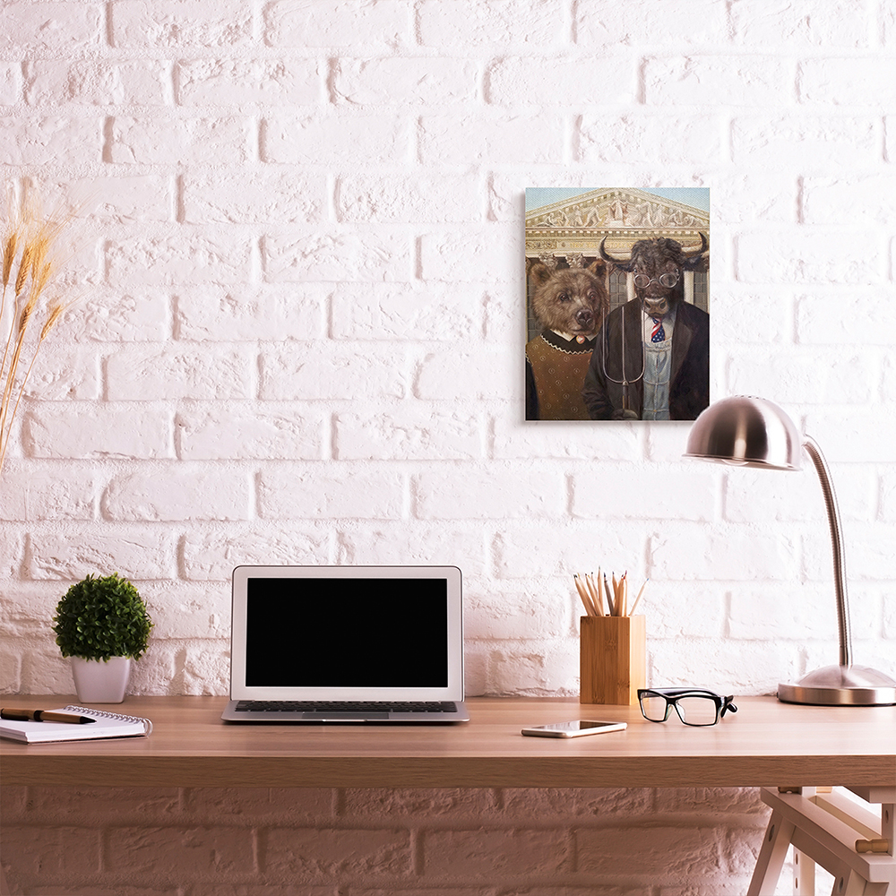 Stupell Industries American Gothic Stock Market Bull Bear Parody Canvas Wall Art by Lucia Heffernan