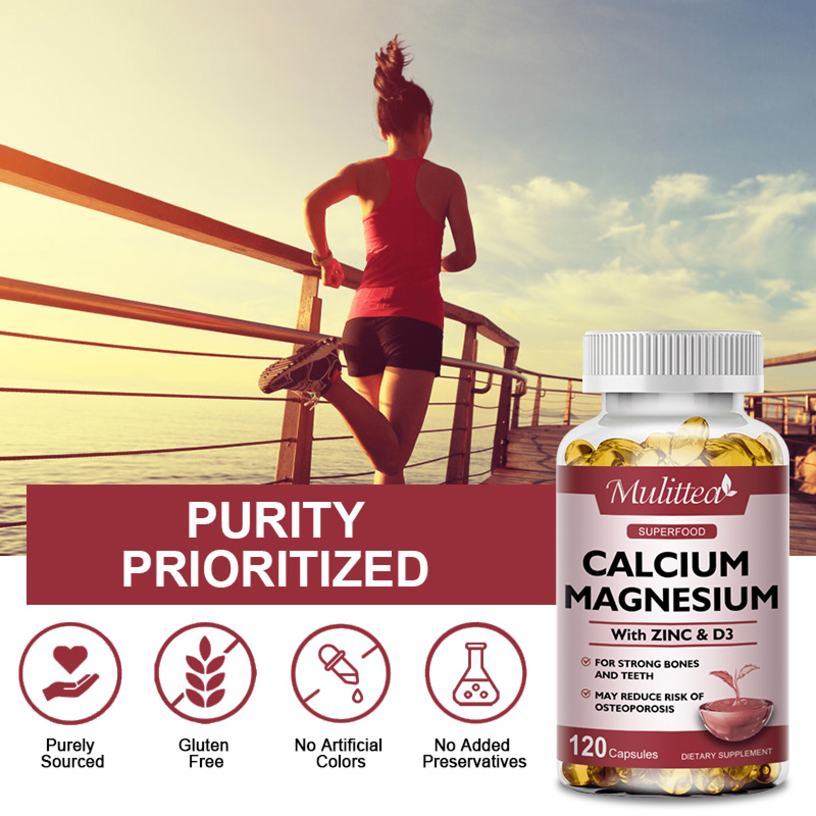 Mulittea Calcium Magnesium Zinc with D3, Bone & Muscle Support, 240 Ct, 2 Pack
