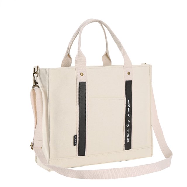 Bolsos cruzados de lona para mujer, bolso de mano informal de lona con cremallera y bolsillos, bolsos tipo mensajero tipo bandolera, blanco
