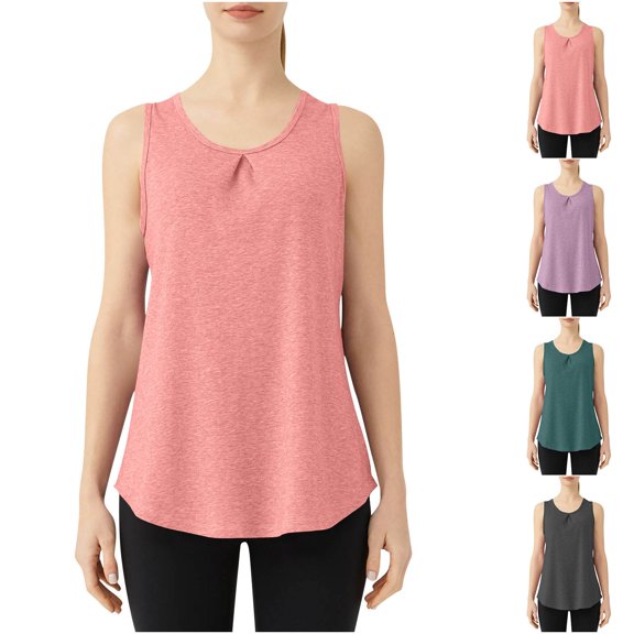 Bixock Tank Tops for Womens Sleeveless Blouse Solid Color Top Crew Neck Irregular Hem Loose Breathable Workout Wear Beach Vacation Summer Clothes