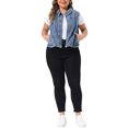 thumbnail image 2 of Agnes Orinda Women's Plus Size Denim Vests Lapel Sleeveless Button Down Cropped Jean Vest with Pocket 2X Grey Blue, 2 of 6