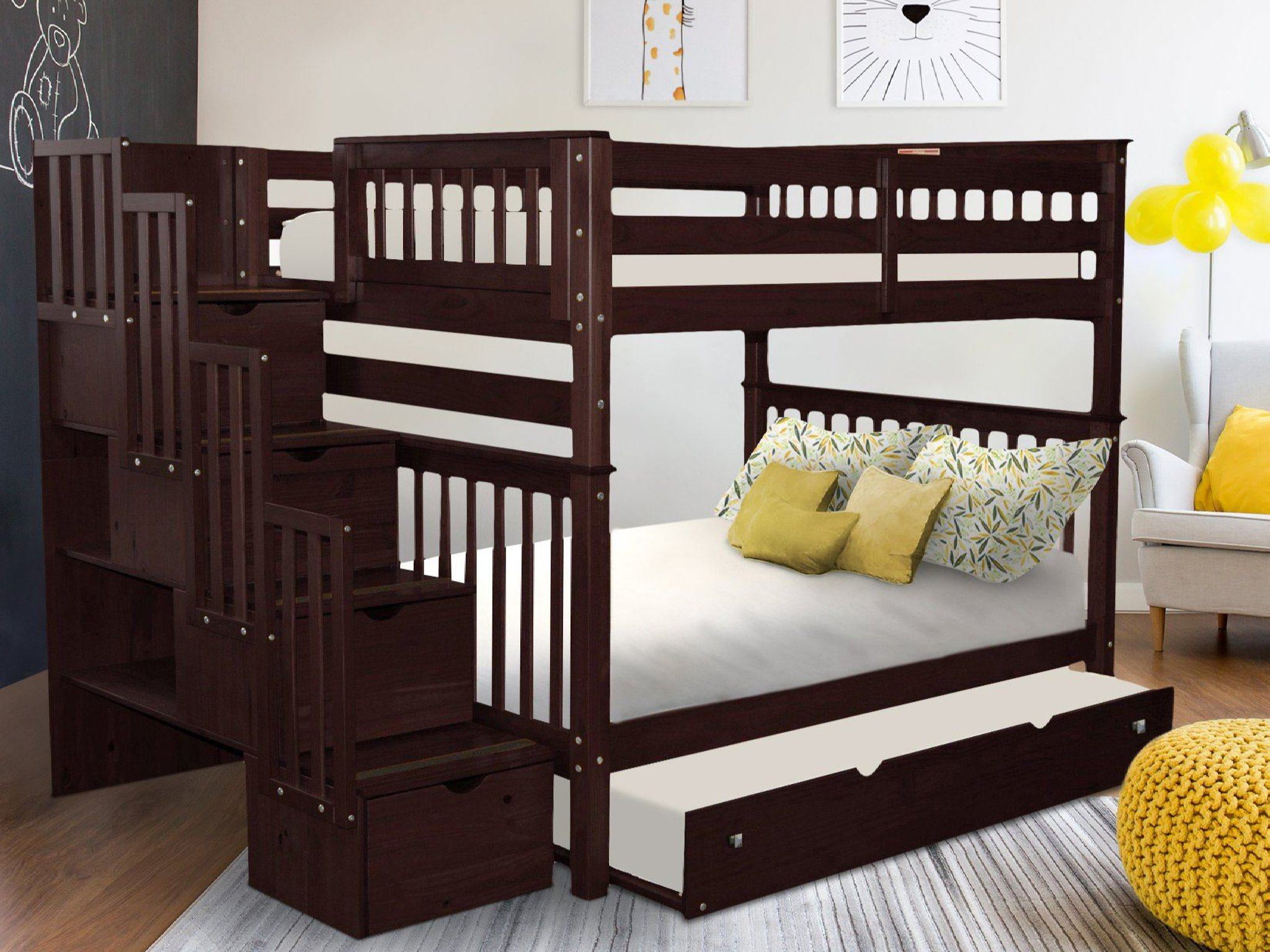 Bedz King Stairway Bunk Beds Full over Full with 4 Drawers in the Steps ...