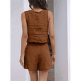 thumbnail image 5 of Women'S Summer 2 Piece Outfits Sleeveless Crop Top Shorts Linen Lounge Beach Travel Sets Dark Brown M, 5 of 7