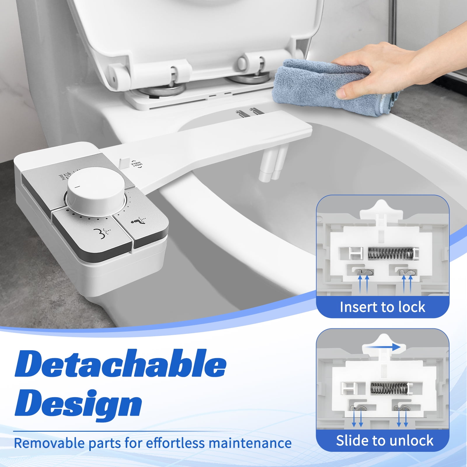 QUITEDEW Bidet Attachment for Toilet,Self Cleaning Water Sprayer Adjustable Water Pressure Control,Quick & Easy Installation (White）