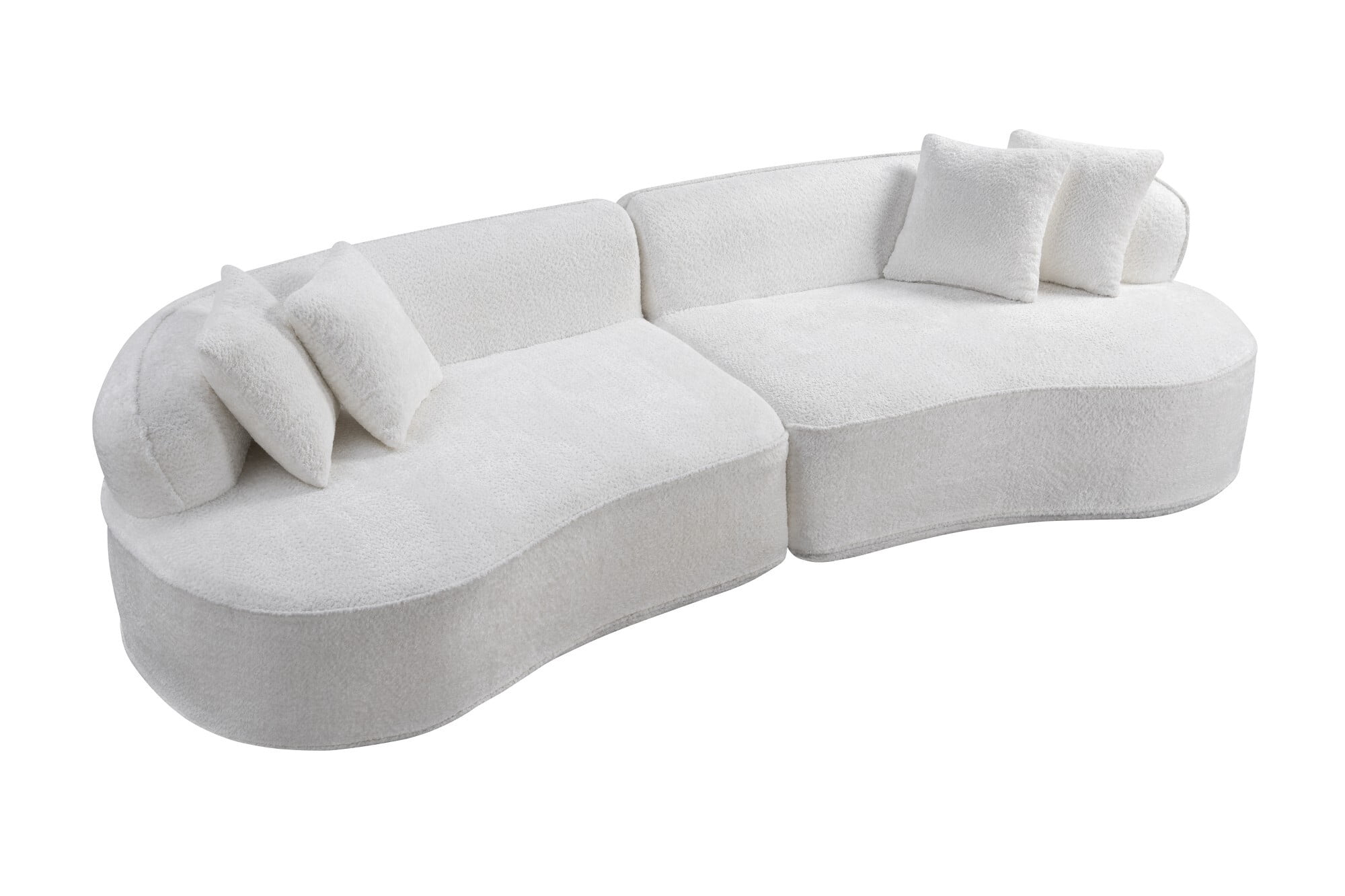 DEALTOPS 114" Modular Boucle Curved Sectional Sofa, 4-Seater Cloud Couch with No Assembly, White