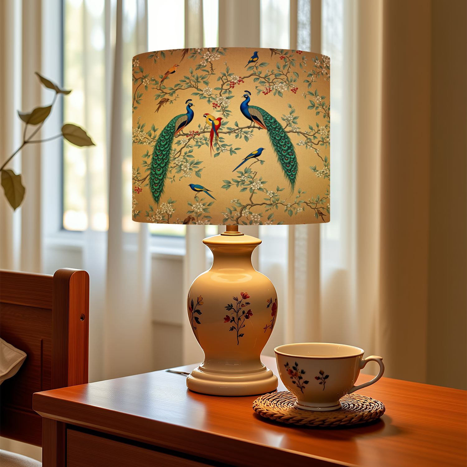 Linen Drum Lampshades Chinoiserie Vintage floral for fabric poster print Mural Bloom 13"x13"x10" Light Shade for Table Lamps Floor Lamps Drum Lamp Shades Lampshade Replacement Assembly Required