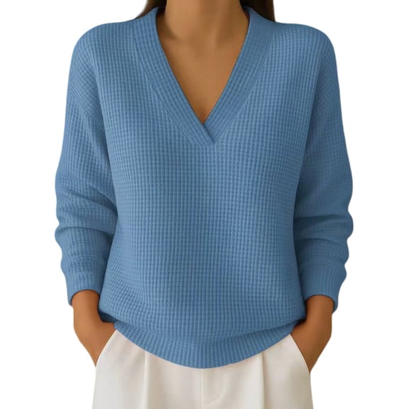 Comdrip Waffle Shirt Women, Sweatshirts Women Comfort Oversized Sweatshirt Cozy Fleece Pullover Sweatshirts No Hood Soft Cute Fall Tops Oversized Sweaters for Women Blue L