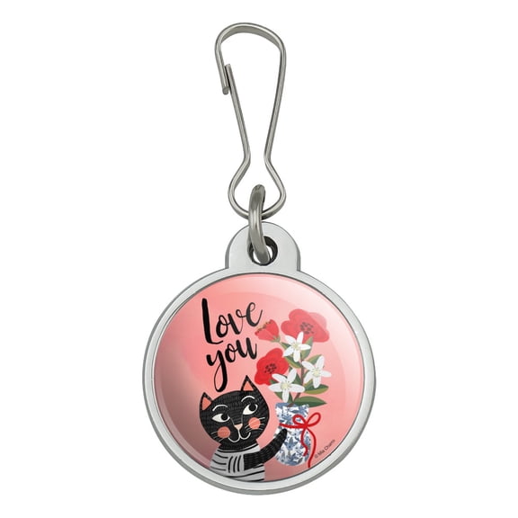 Love You Cat Flowers Jacket Handbag Purse Luggage Backpack Zipper Pull Charm