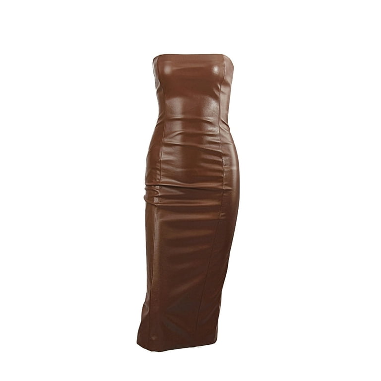 Taking The Lead Faux Leather Midi Dress - Brown