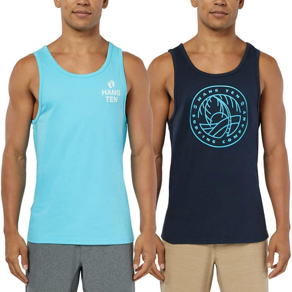 Hang Ten Men's Tank, 2-Pack (Blue/Light Blue, Medium)