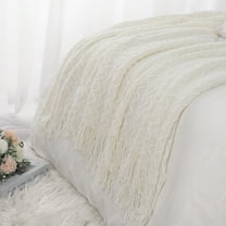 PiccoCasa Soft Acrylic Decorative Throw Blanket Fringe for Couch 50"x60" Cream White