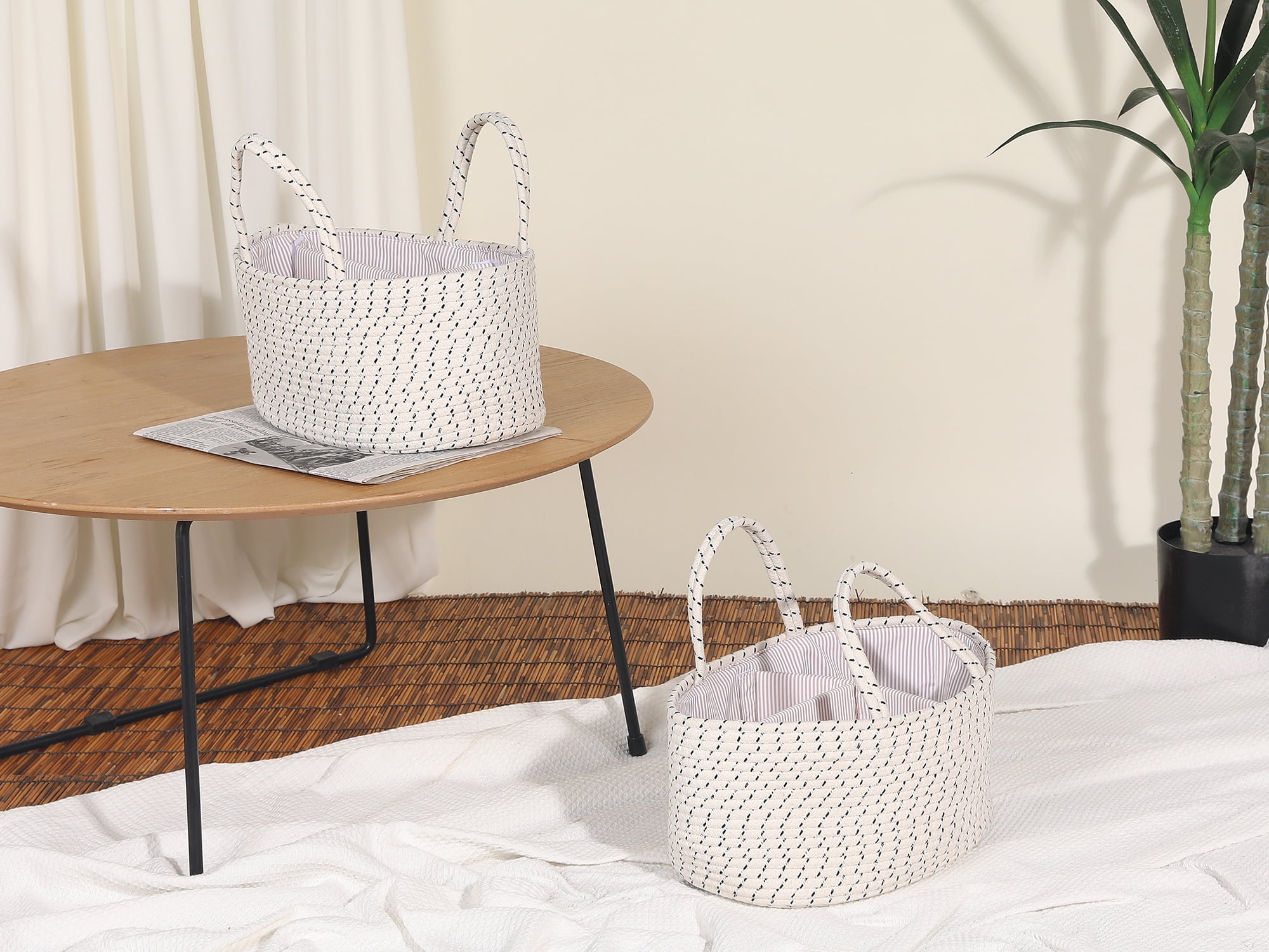 Unique Bargains 1 Pack Woven Storage Basket Shelf Closet Storage Bin for Clothes White S