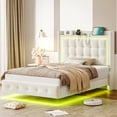 thumbnail image 3 of Homfa Twin Size Floating Bed Frame with RGB LED Lights Charging Station, Modern Velvet Upholstered Platform Bed Frame with Storage Headboard, Off-White, 3 of 8