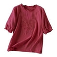 thumbnail image 2 of Women's Fashionable Casual Solid Color Cotton And Linen Top Shirt Button T Shirt, 2 of 5