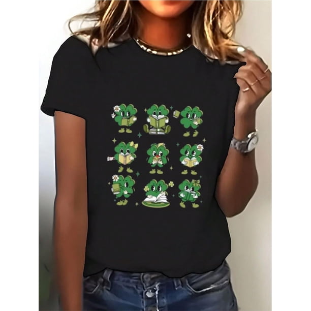 Camiseta estampada 100 % algodón para mujer, de manga corta y cuello redondo, ideal para uso diario y para el tiempo libre.