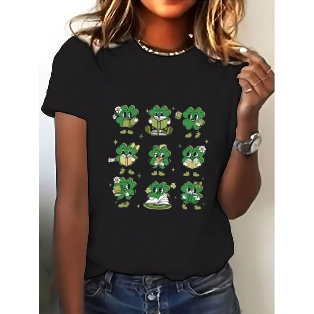 Camiseta de manga corta para mujer, camisetas tipo túnica, trajes de regalo cómodos, ropa deportiva, camisetas de verano, camiseta básicaSt. Patrick'S Day Print Shirt T-Shirt Casual Short Sleeve Top