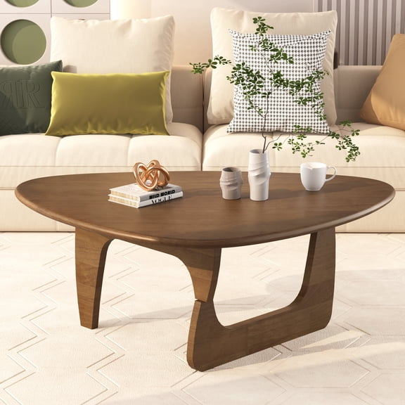 Mid Century Modern Coffee Table - Walnut Solid Wood Coffee Table for Living Room, Small Unique Triangle Wooden Center Tables, Oval Funky Tea Tables Suitable for Bedroom Home (43.3 * 30.7 * 16.5in)