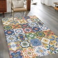 thumbnail image 3 of Vintage Mediterranean 3'x5' Washable Rug, Blue and Yellow Tiles Texture Non-Slip Area Rugs for Entryway Kitchen Classroom, StainResistant Dorm Throw Carpet, Low Pile Soft Indoor Floor Mat, 3 of 9