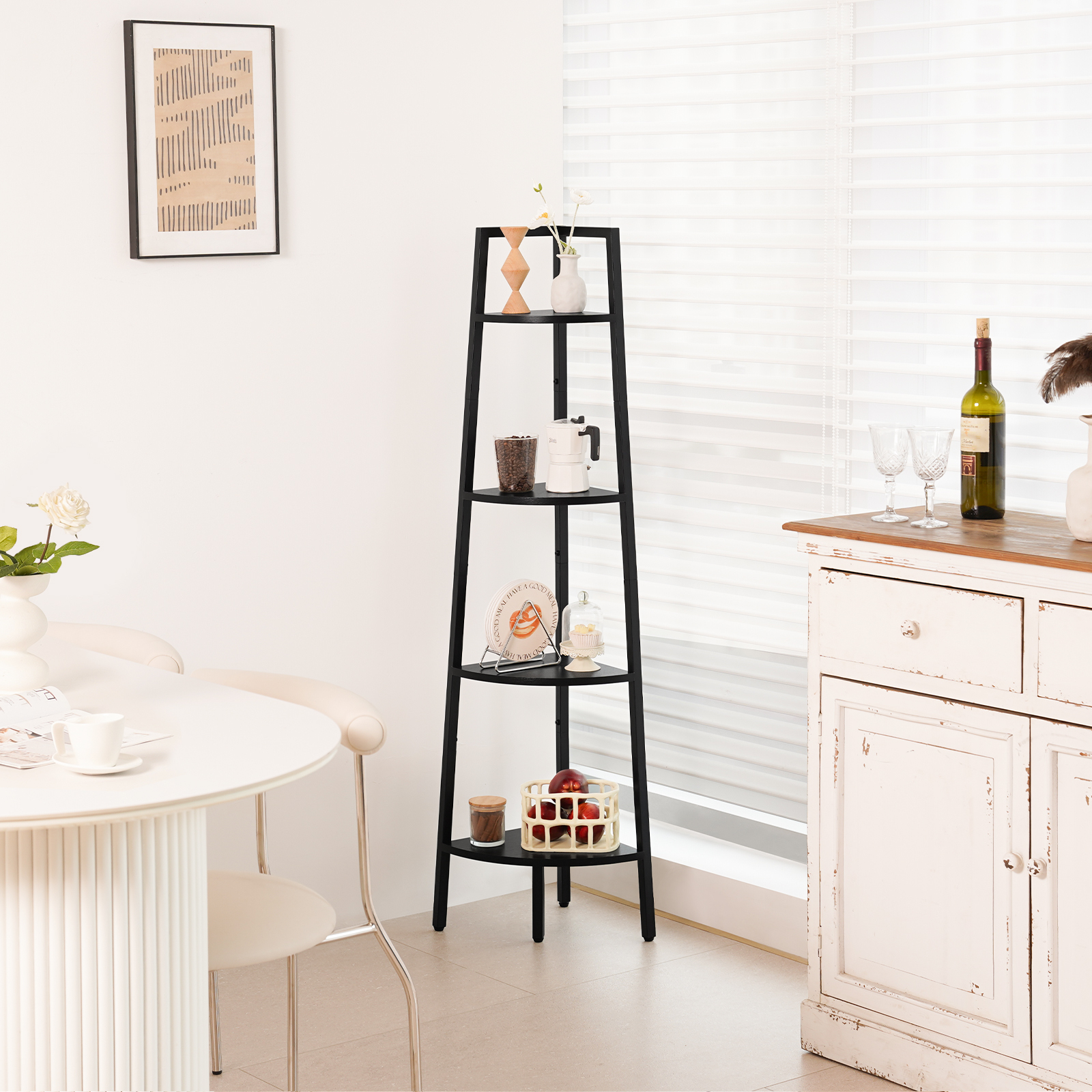 Yoobure 4-Tier Corner Bookshelf with Metal Frame, Black photo 6