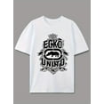 thumbnail image 3 of Men's Casual Short Sleeve Crew Neck T-Shirt, White with Black "ECCO UNITO" Print - Ideal for Summer Outdoor Activities, Lightweight Polyester Blend Fabric, Shirts for Summer, 3 of 13