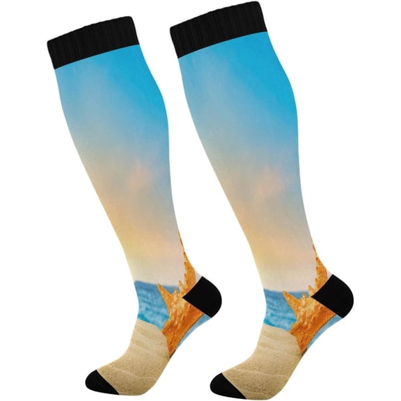 GZHJMY 2 Pair Fashion Print 20-30mmHg Compression Socks for Women Men, Knee High Stockings for Athletic Sports,Running,Travel