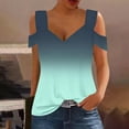 thumbnail image 2 of Plebaso Cold Shoulder Womens Gradient Tops V Neck Short Sleeve Blouses Loose Basic Tees Summer Casual Shirts, 2 of 5