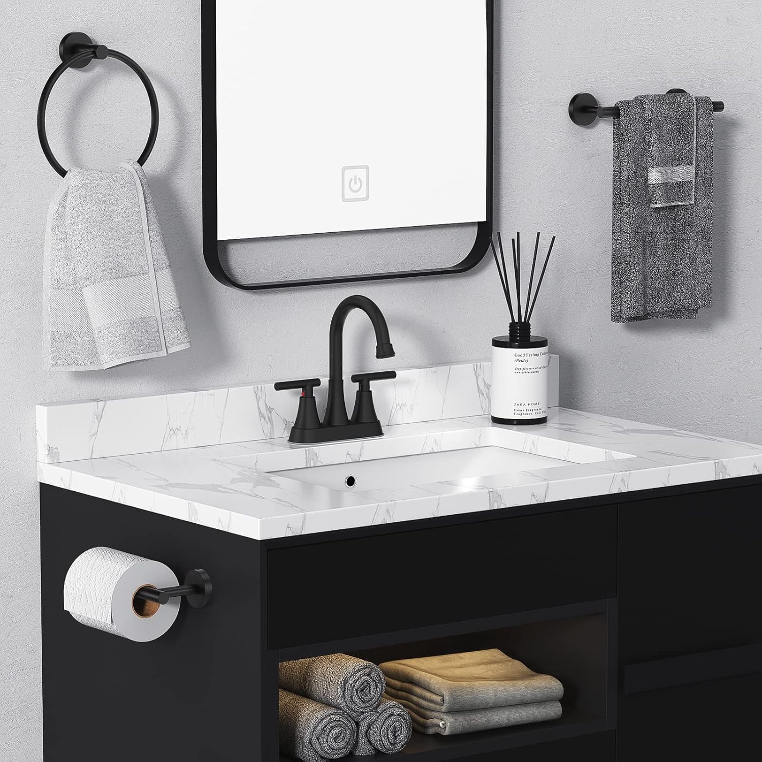 Zovajonia Bathroom Faucets for Sink 3 Hole,  4 inch Matte Black with Pop-up Drain and 2 Supply Hoses, Stainless Steel 2-Handle, for Sink Vanity