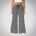 thumbnail image 4 of Women Work Pants Cargo Women's Casual Elastic Tie Waist Loose Long Pants With Pocket Full Length Pants Gray M, 4 of 7