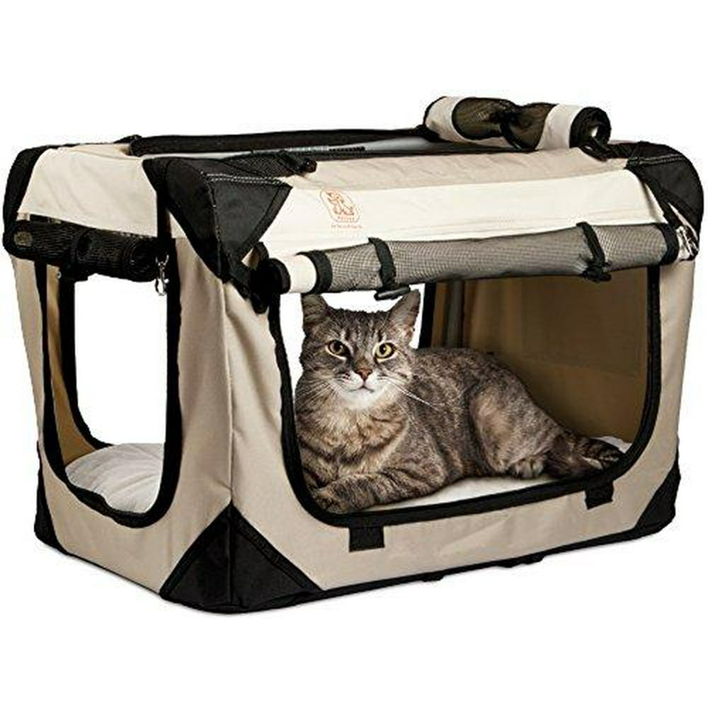 SM Tan PetLuv "Happy Cat Premium Cat Carrier Soft Sided Foldable Top
