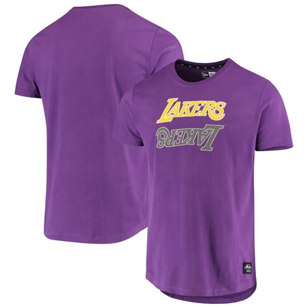 Men's New Era Purple Los Angeles Lakers Brushed Jersey Wordmark Reflection Applique T-Shirt