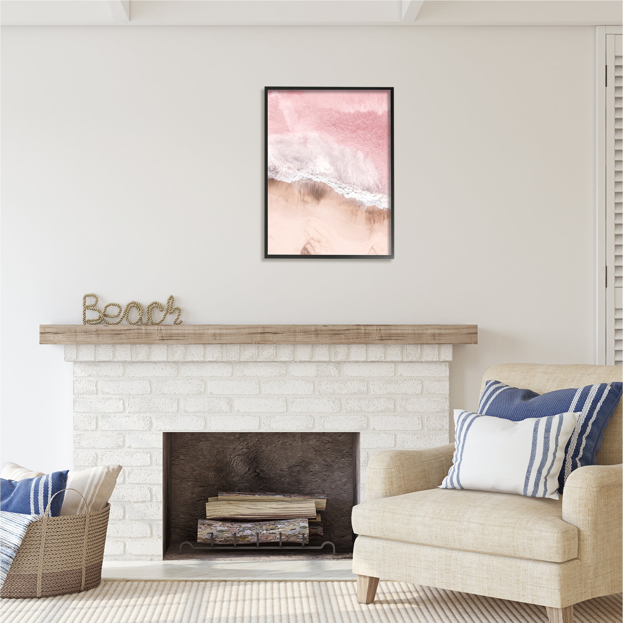 Stupell Industries Pink Sea Beach Shore Nature Photography Black Framed Art Print Wall Art, 24 x 30