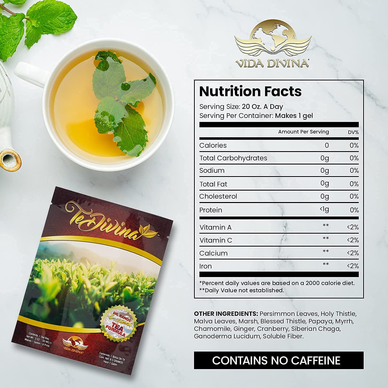 TeDivina Detox Tea All Organic Healthy Cleansing Formula, Caffeine Free All Natural Colon Cleanse Digestive Tea and Body Detox, 12 Blended Herbs - Original Flavor By Vida Divina | 0.3oz (Single Pack)