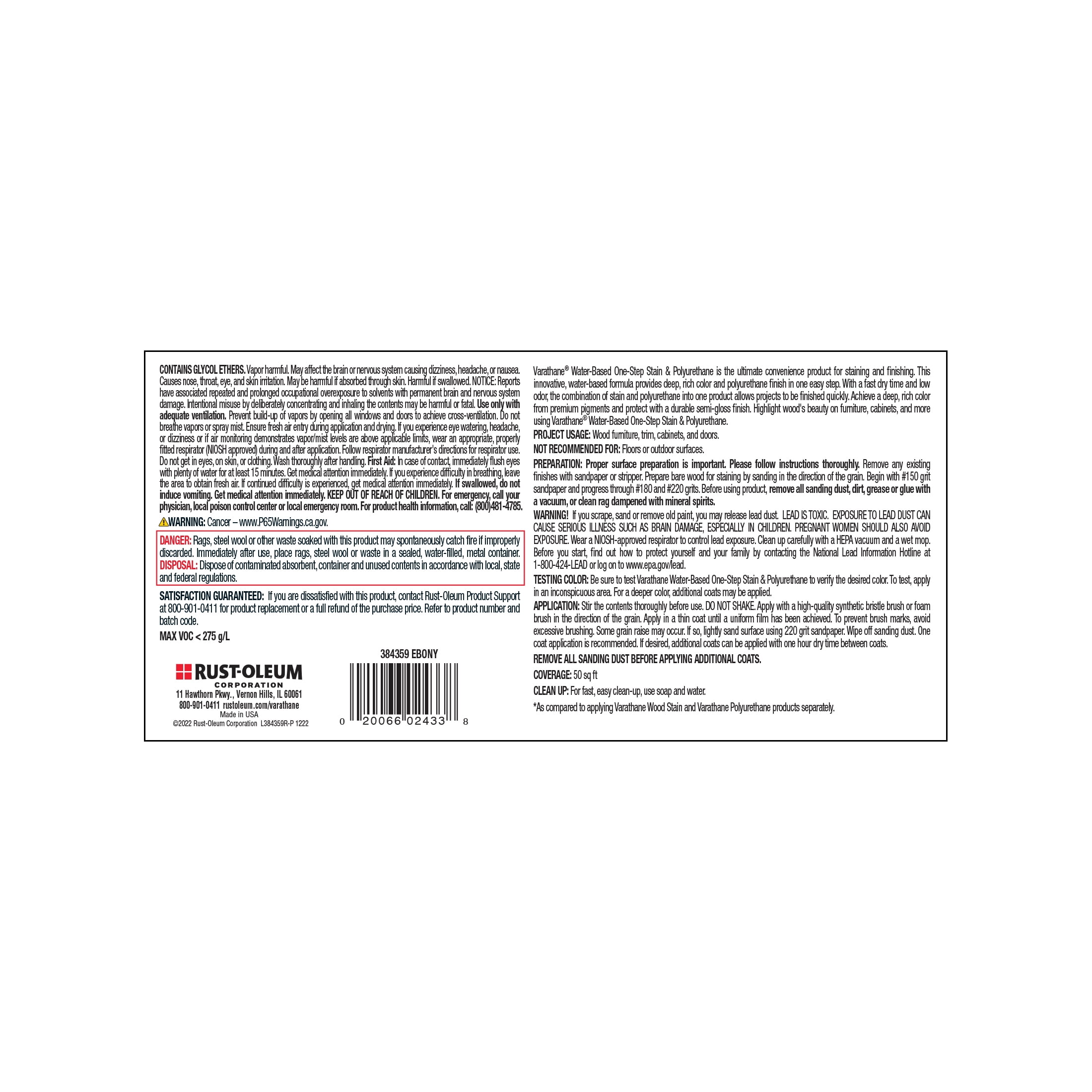 4 Pack, Ebony, Varathane Stain + Polyurethane, Semi-Gloss -384359, Half Pint