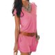 thumbnail image 2 of Yuarrent Mono de verano liso de algodón con cuello en V para mujer, mono de manga corta para niña Deportes acuáticos Rosado L, 2 of 5