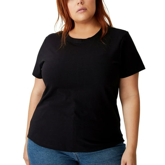 COTTON ON Trendy Plus Size Crew Neck T-Shirt 12W Black B4HP
