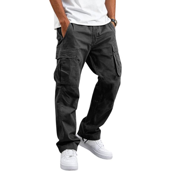 JoveMarine Mens Cargo Pants, Casual Loose Fit Straight Leg Multi Pocket, Everyday Utility Pants for Men,Black L