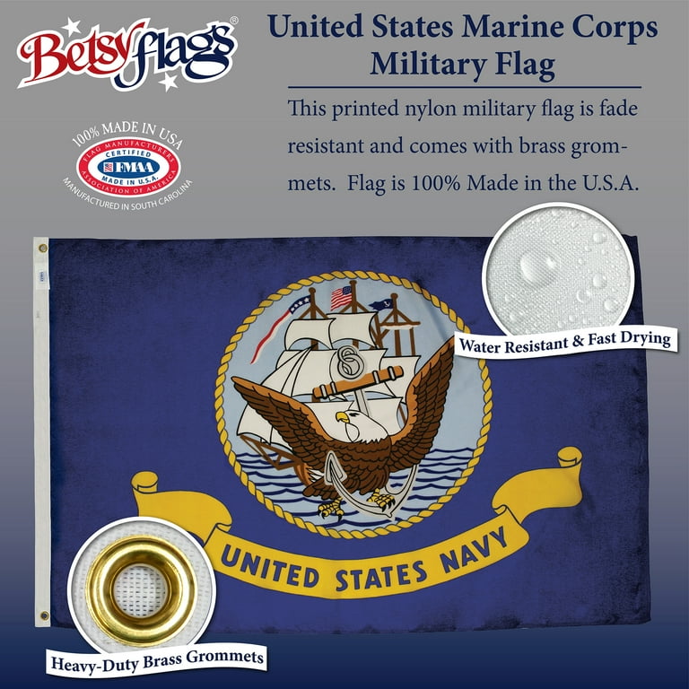 Polyester USN Flag 2 Pack 2-Pack United States Navy Flag - 3x5 Feet USN Emblem Banner - 100% Polyester, Made In USA 3x5 Navy Flag