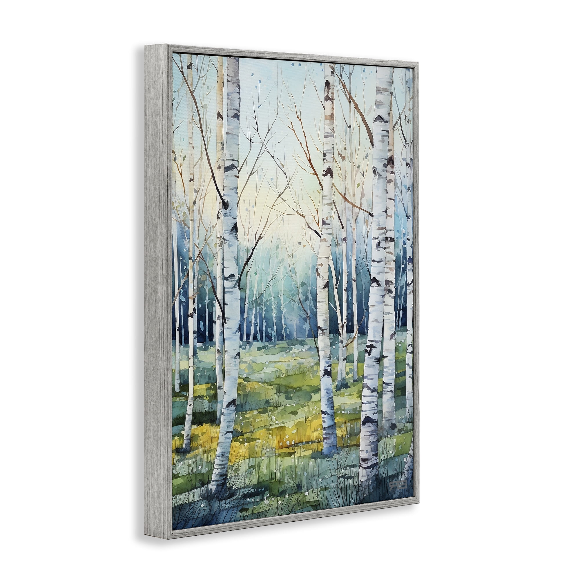 Stupell Industries Summer Birch Forest Landscape Painting Gray Framed Art Print Wall Art, 20 x 30