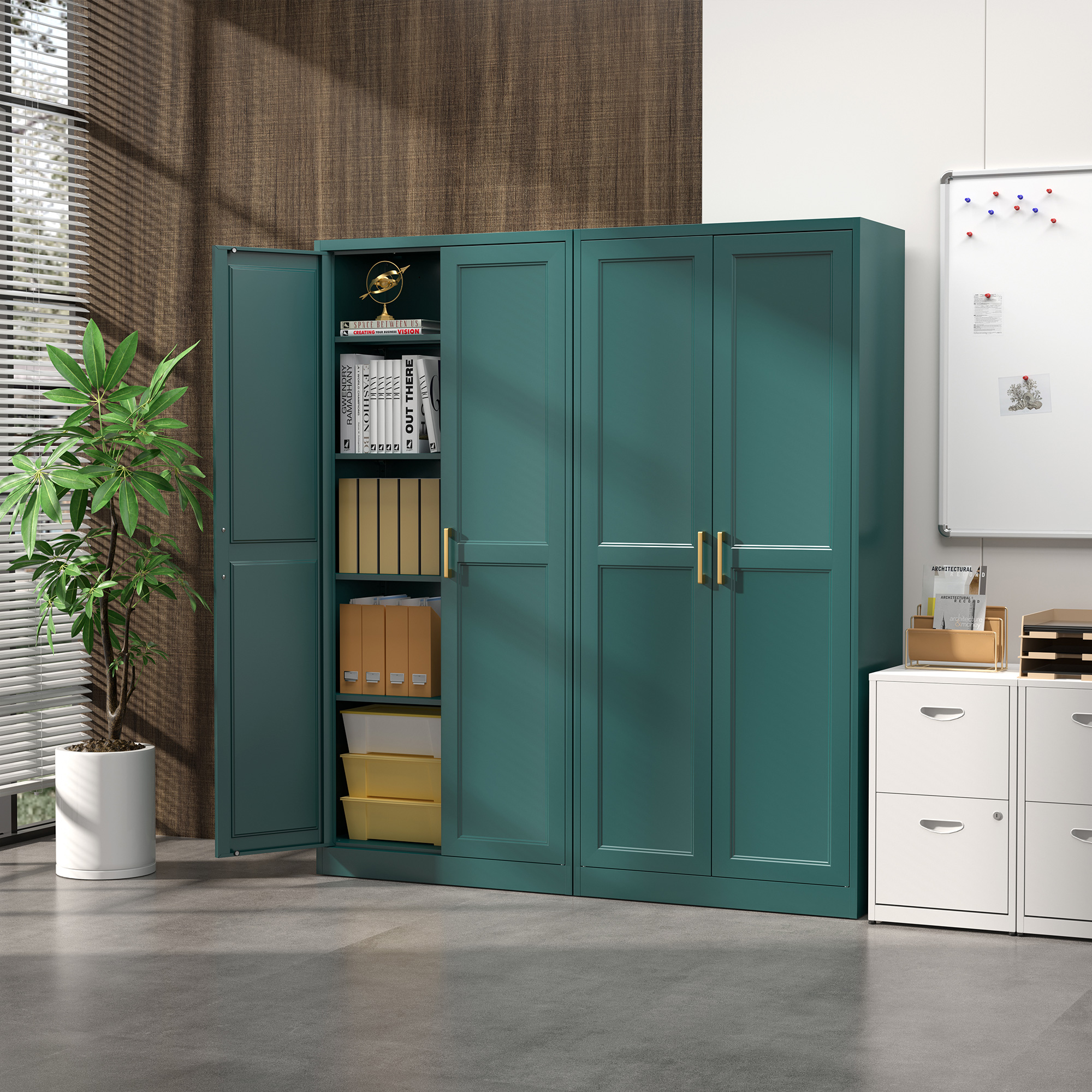 Polup 71" Height Metal Green Storage Cabinet, Modern Tall Steel Pantry Cupboard with 2 Doors and Adjustable Shelves for Kitchen Garage and Home