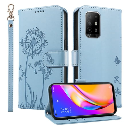 Flip Phone Case for OPPO A95 5G, Kickstand and 3 Card Slots, Shockproof and Scratch Resistant, Sky Blue