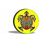 TIRE COVER CENTRAL Turtle tribal multi color graphic with yellow background spare Tire Cover for fits camper jeep rv scamp trailer(drop down size menu-all sizes available)