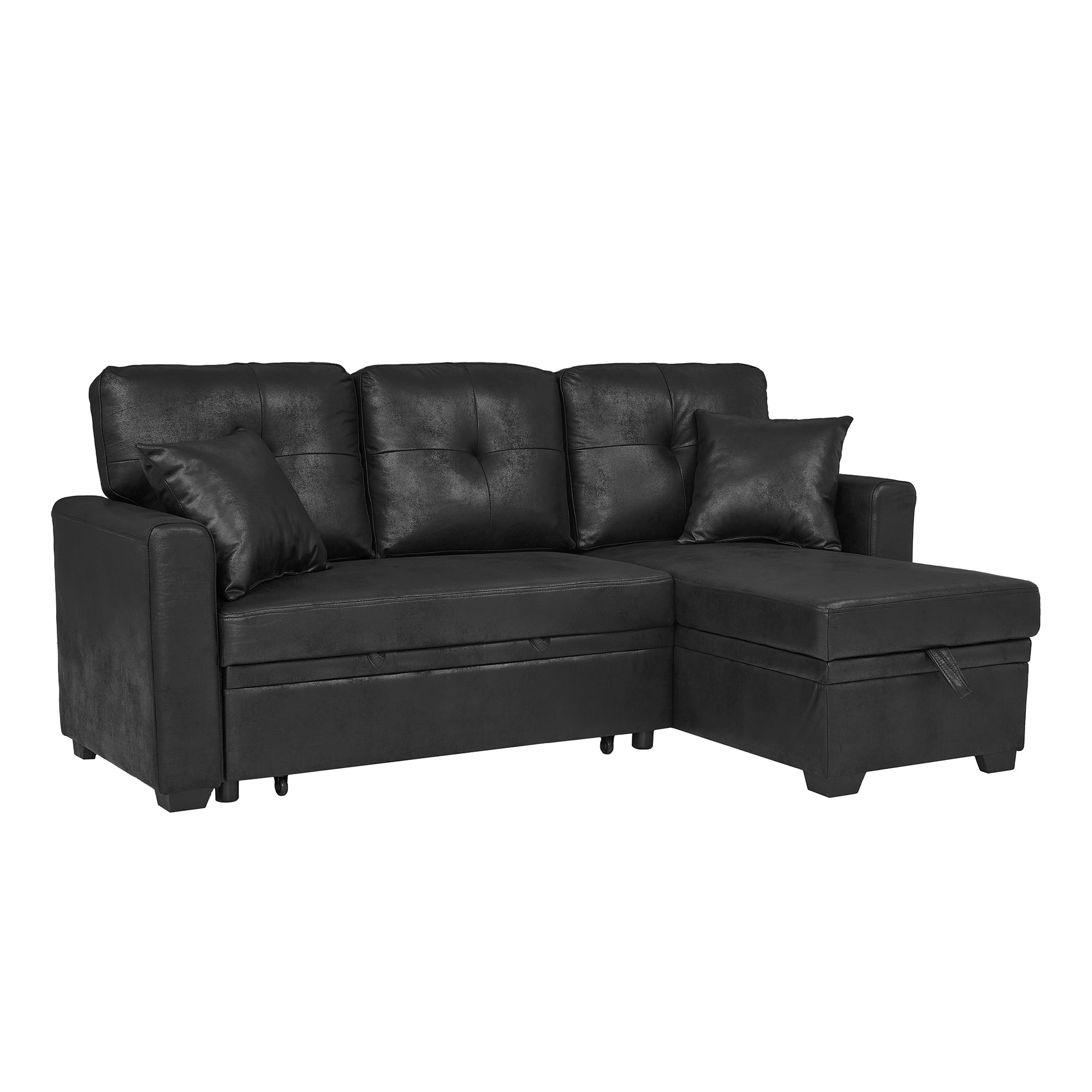 Sleeper Sofa Sectional with Pull-Out Bed – Reversible Chaise + Hidden Storage, Breathable Fabric, L-Shaped Couch for Small Spaces, Convertible Sofa Bed for Living Room