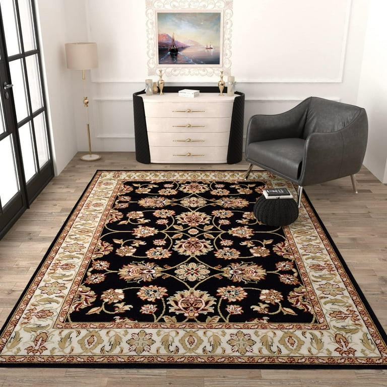 AS Quality Rugs, New Traditional Black Rugs for Living Room, Entrance  Turkish Carpet, Entryway Rug, Dinning Room Rug, Washable, Stain Resistant,  Pet Friendly, Indoor & Outdoor, Washable, (Black, 4x6) 