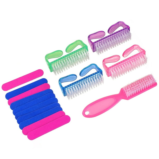 Kit de 15 piezas para esmaltado de uñas, limas de doble cara, pinceles de mano, mini pulidor de uñas desechable, papel de lija para bricolaje, bloque de lijado rosa y azul, herramientas para manicura.