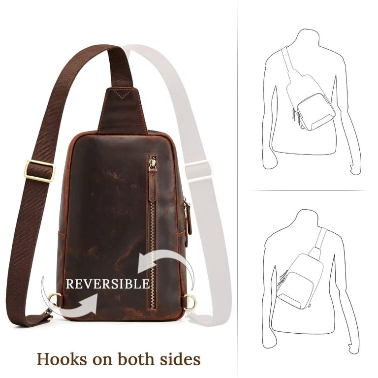 S-ZONE Sling Bag for Men Women RFID Blocking Genuine Leather  display picture 3