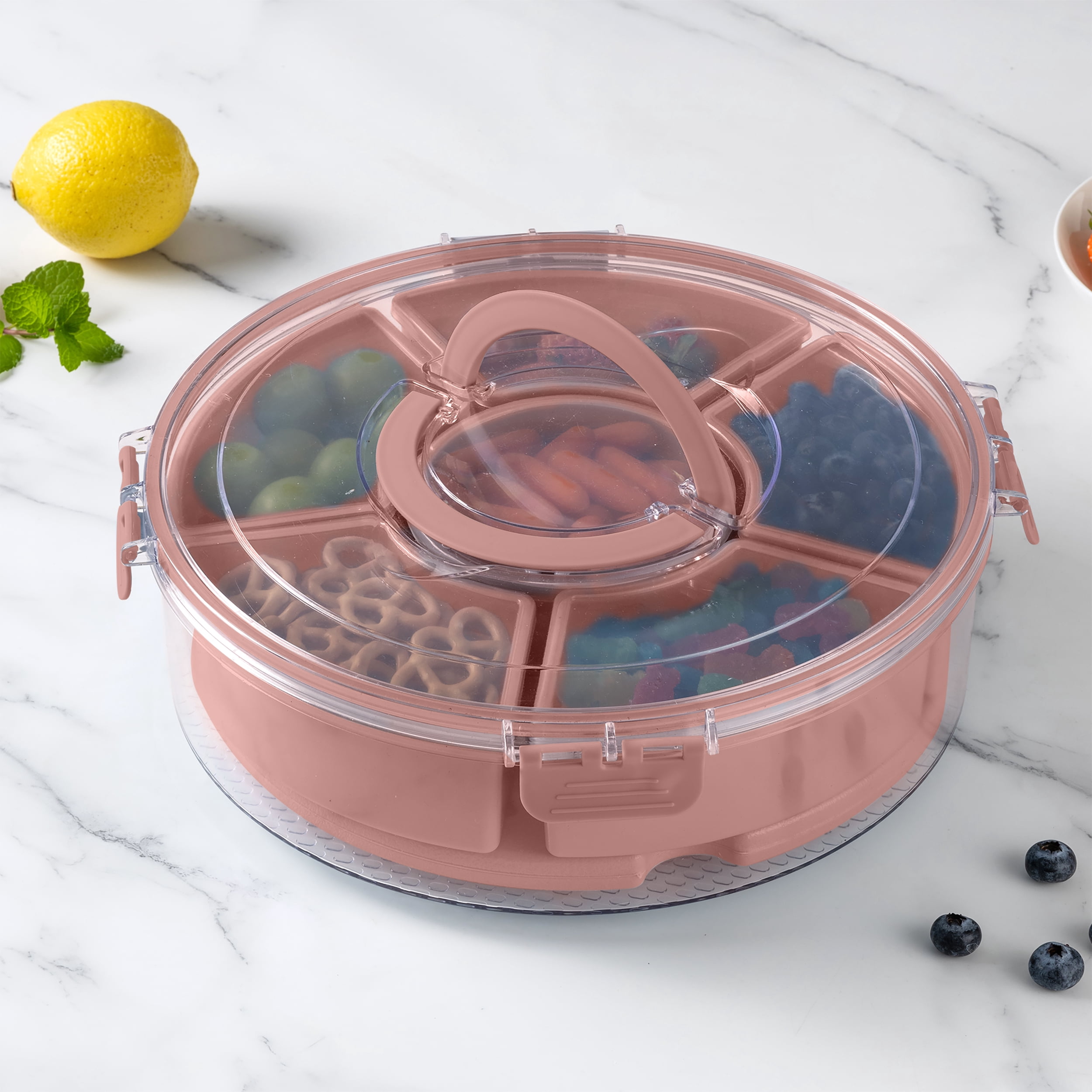 Cook with Color Rotating Snack Box with Ice Block and Carry Handle, Portable Compartments for Lunches and Commutes, Pink