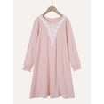 thumbnail image 4 of WIBACKER Cotton Nightgowns for Girls V-Neck Lace Pajamas Dresses Ruffle Long Sleeve Sleepwear Princess Dress Night Dress for Kids 4-15Y, 4 of 9