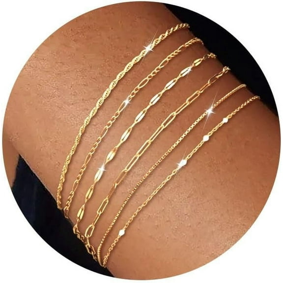 Sterling Silver Chain Bracelet: Dainty Stackable Bracelets for Women Trendy Charming Adjustable Layered Paperclip Womens Bracelet Set Silver Waterproof Jewelry for Women[u236]